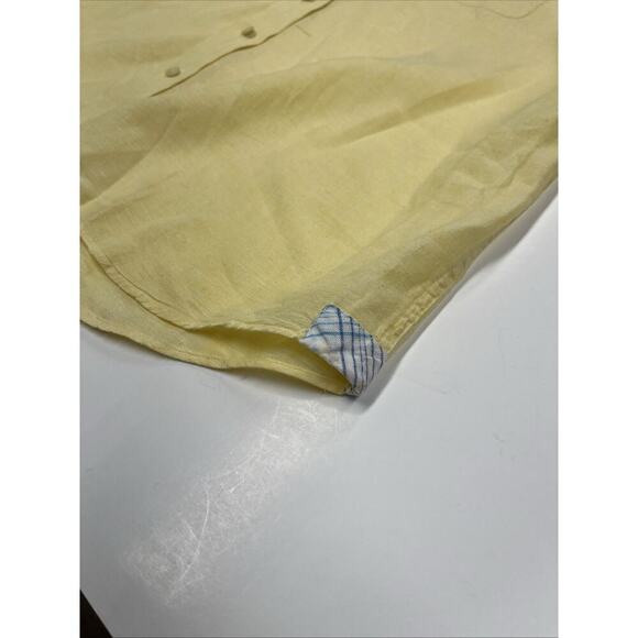 Mine 100% Linen Yellow Collared Long Sleeve Button Up Shirt Men's Sz XL Coastal - Picture 6 of 11